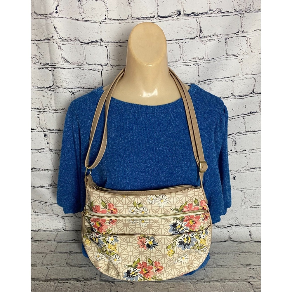 Time & Tru Crossbody Bag ‎ Purse Multicolor Vinyl Floral Inner Pocket Zip